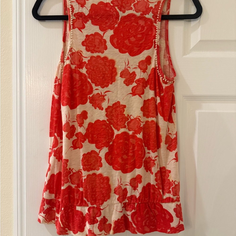 Anthropologie Deletta Red and Cream Floral Tank Top - Picture 5 of 7